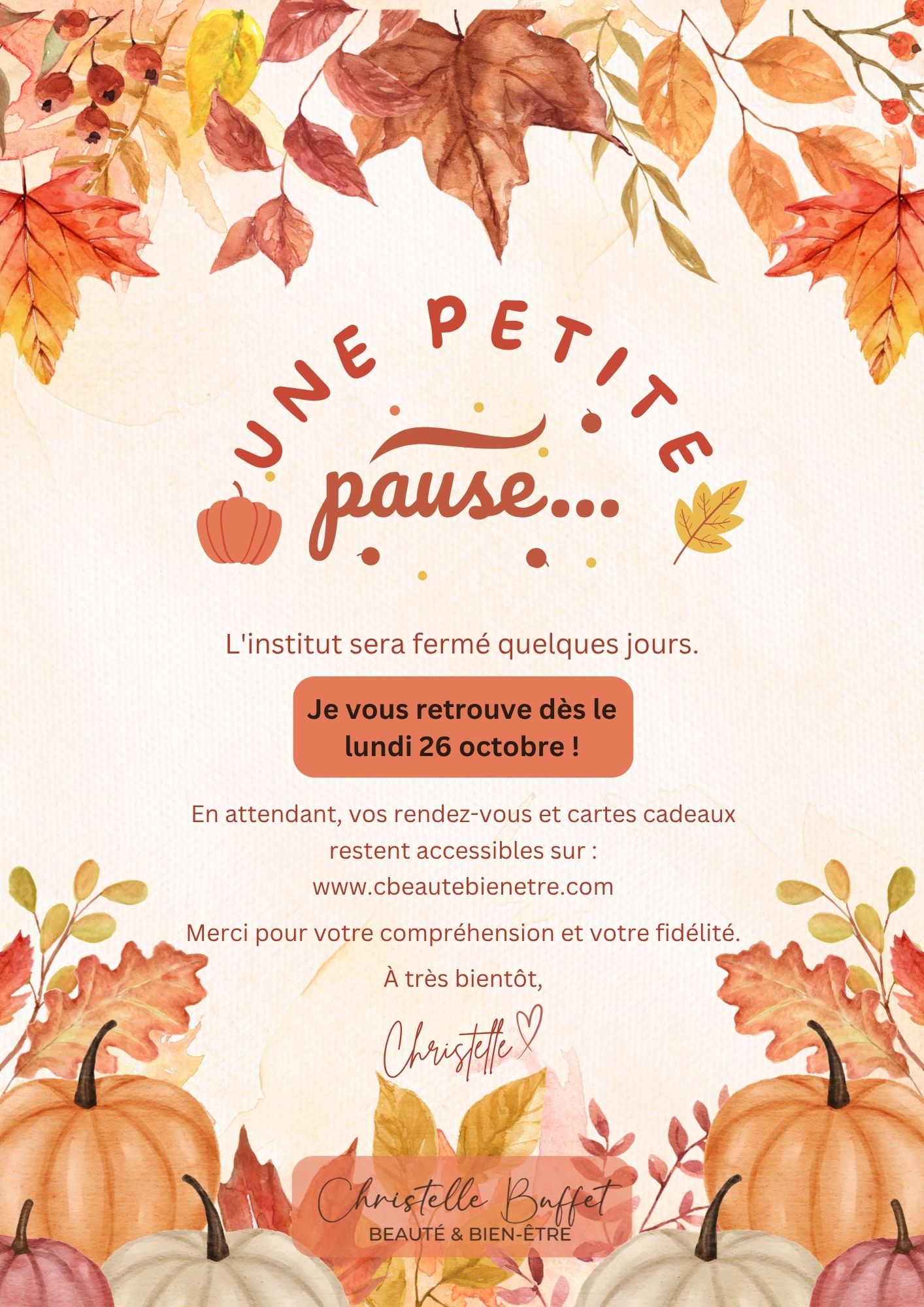 L'institut est fermé, retour le 26 octobre 2026.